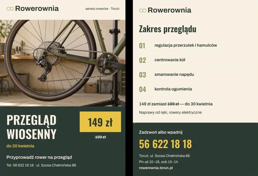 Przykładowy projekt: Ulotka A5, przód i tył — serwis rowerowy