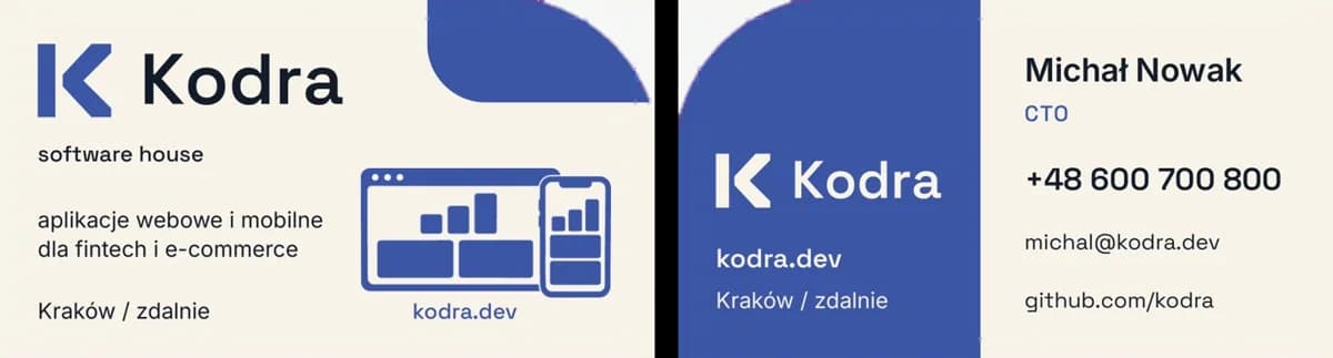 Przykładowy projekt: Wizytówka, przód i tył — software house