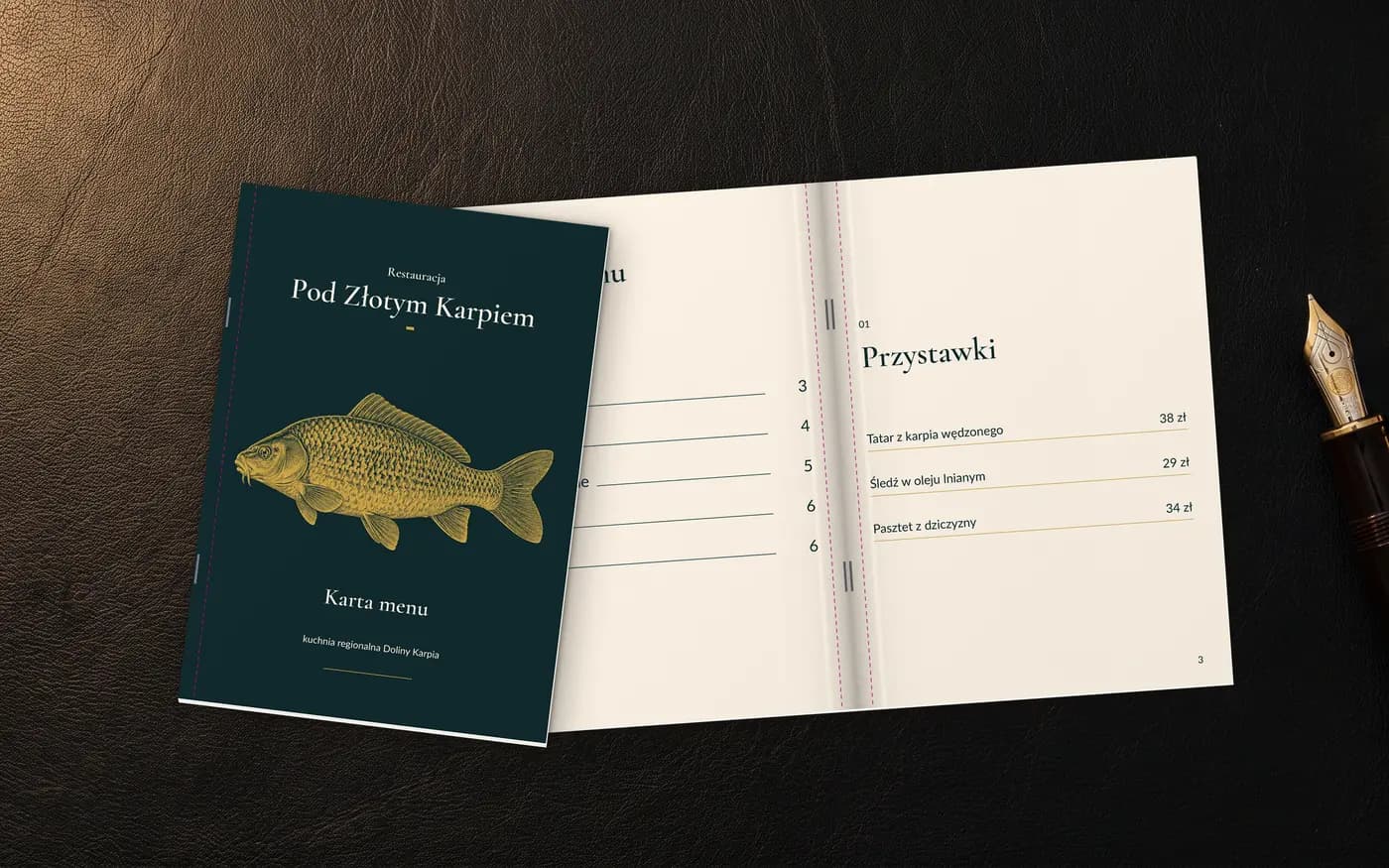 Karty menu szyte: wersja 1 projektu naszego zespołu