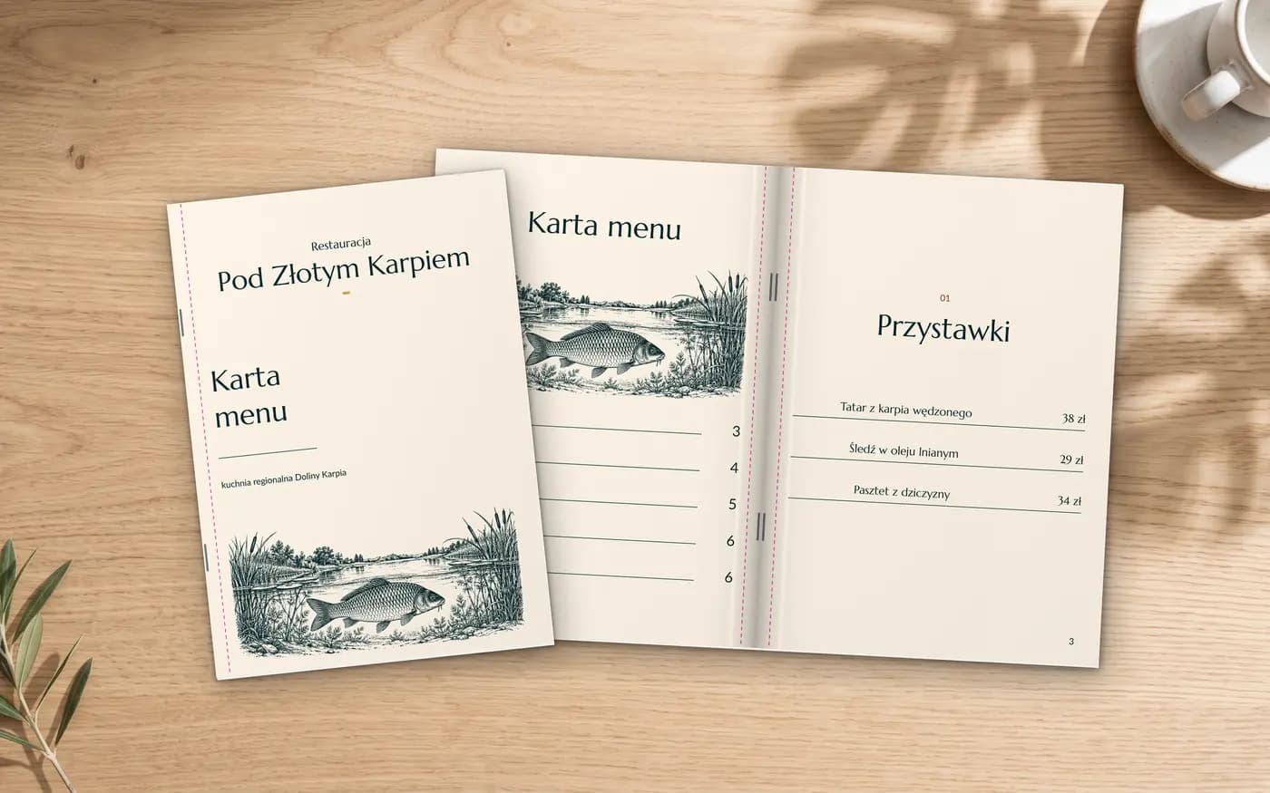 Karty menu szyte: wersja 2 projektu naszego zespołu