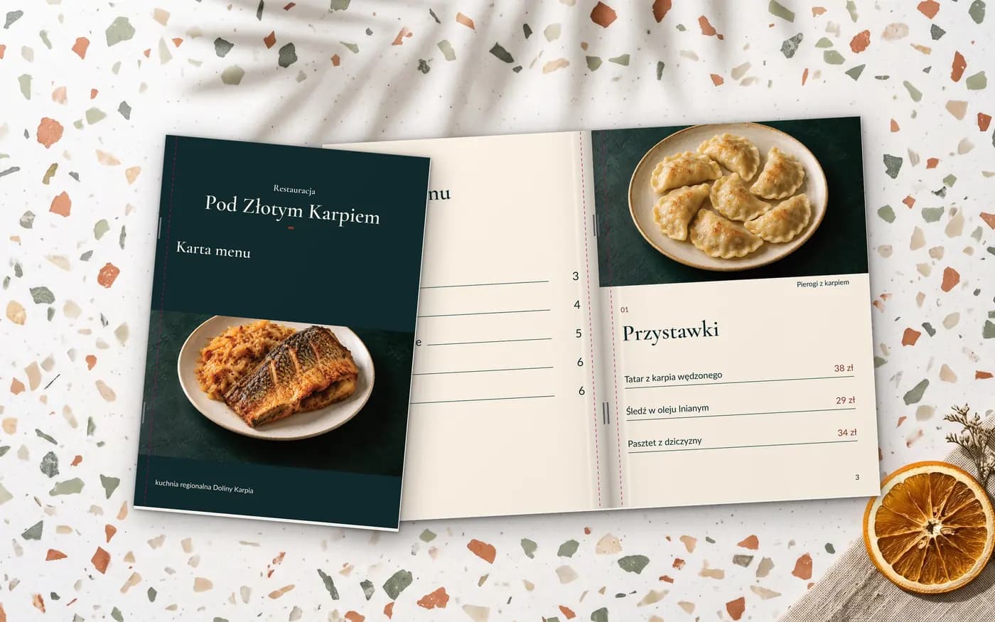 Karty menu szyte: wersja 3 projektu naszego zespołu